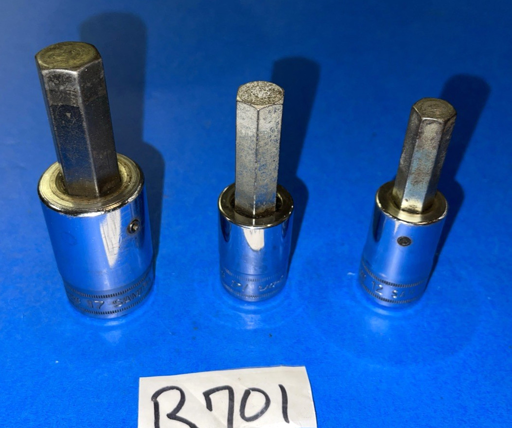 SNAP-ON TOOLS 3 PIECE 1/2 DRIVE METRIC HEX SOCKET DRIVERS 12MM, 14MM, 17MM