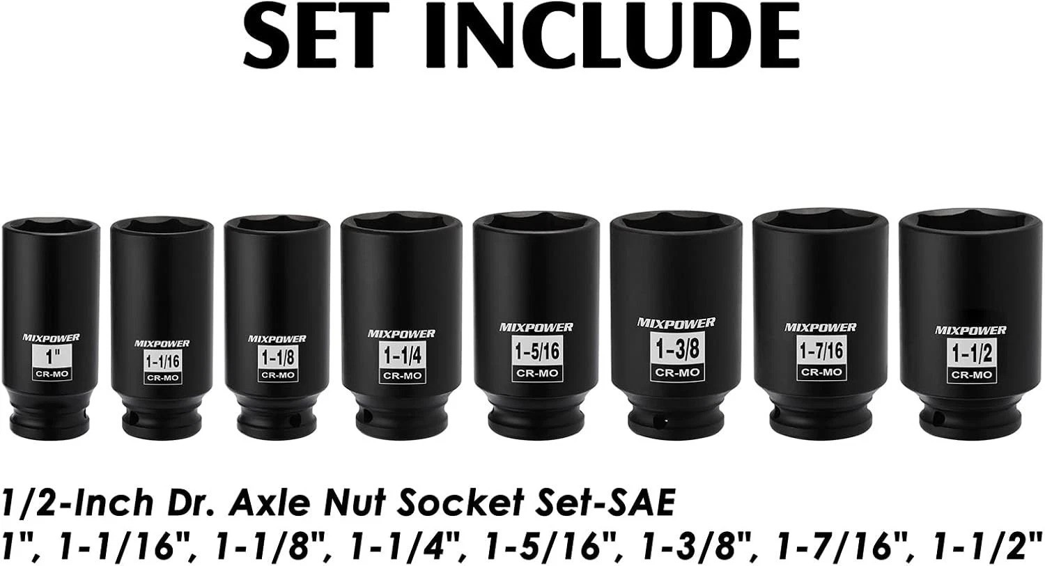 Professional 8-Piece 1/2-Inch Drive Deep Impact Socket Set – 6-Point Design