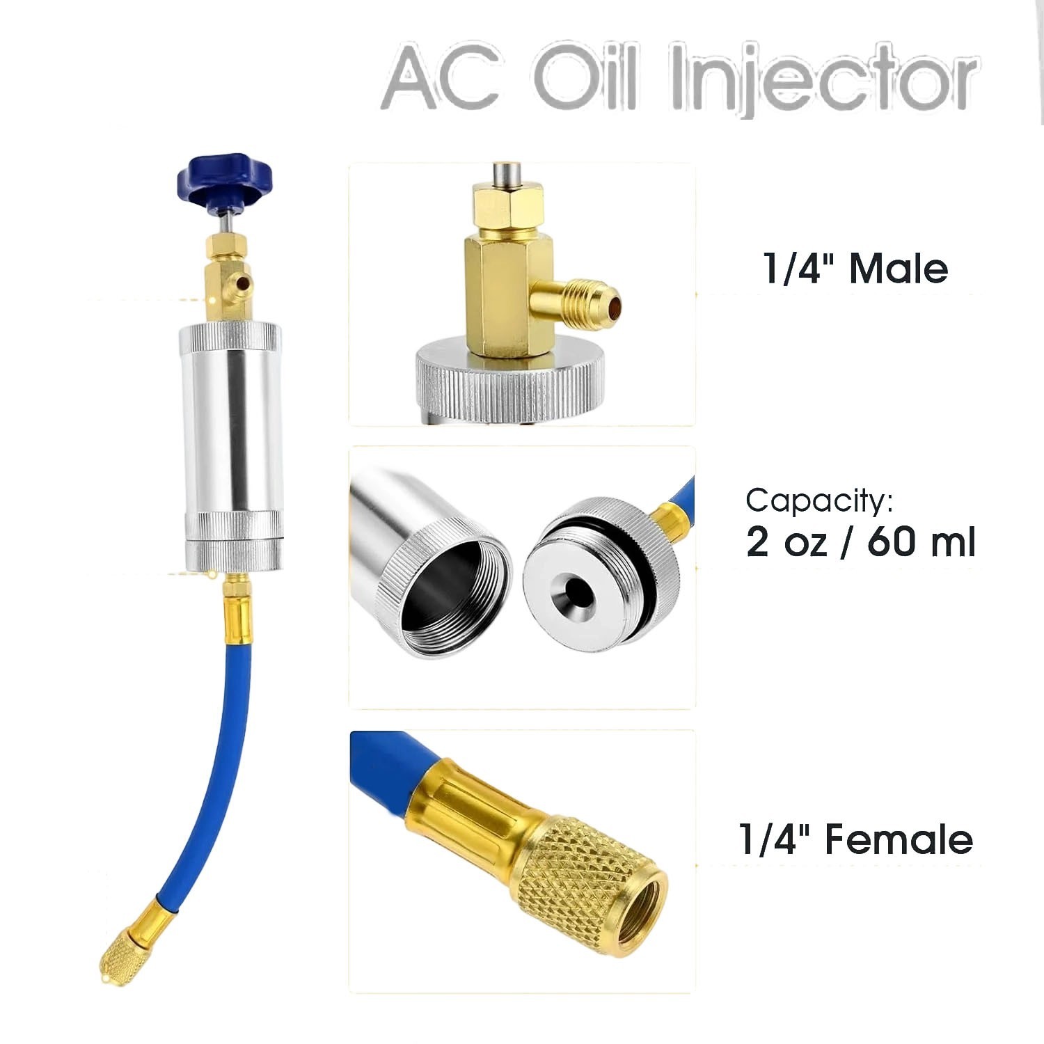 1/4 SAE Female Male Oil Injector Kit for R134A For R1234YF Air Conditioning