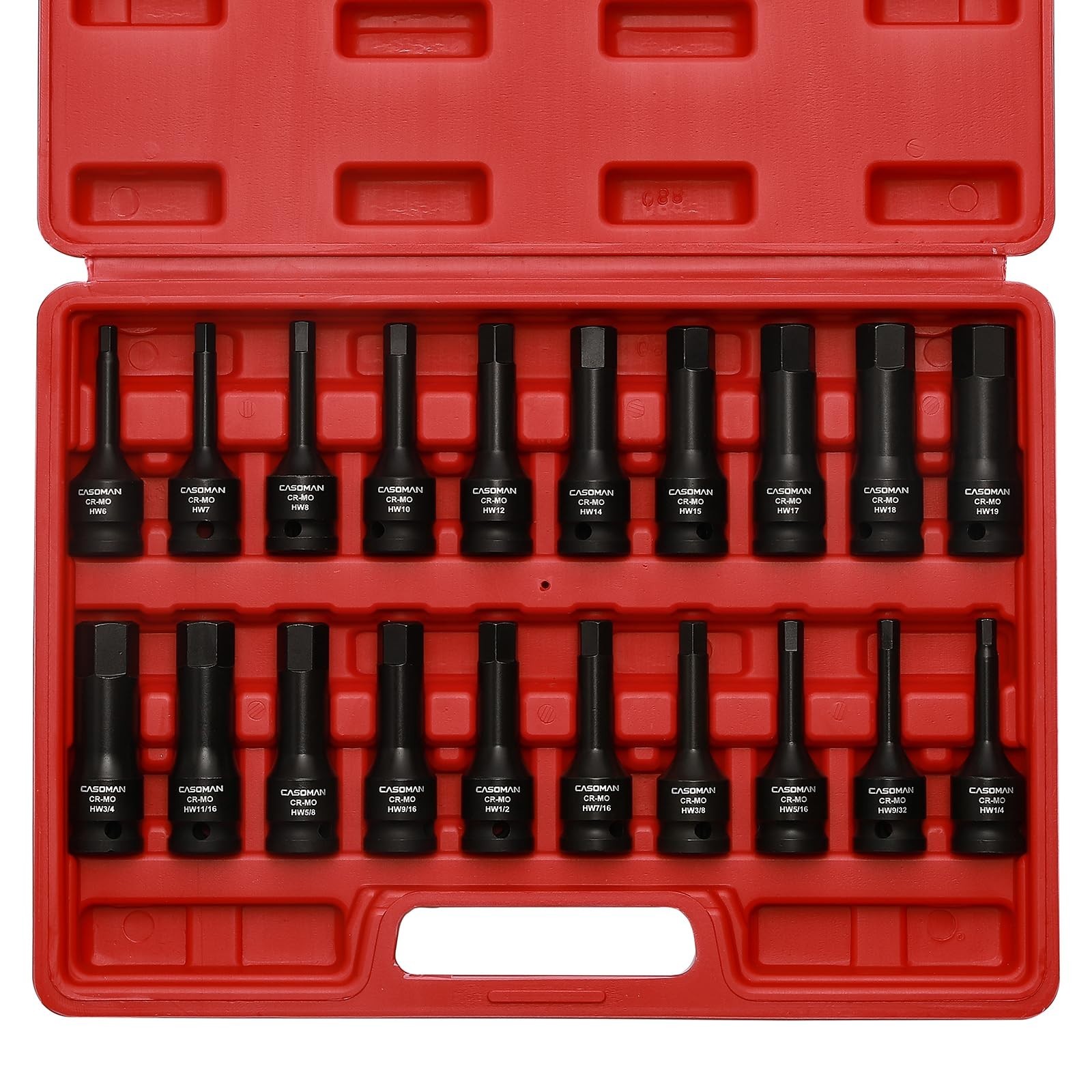 20-Piece 1/2″ Drive Impact Hex Bit Set – SAE/Metric, Cr-Mo Steel, Durable Constr