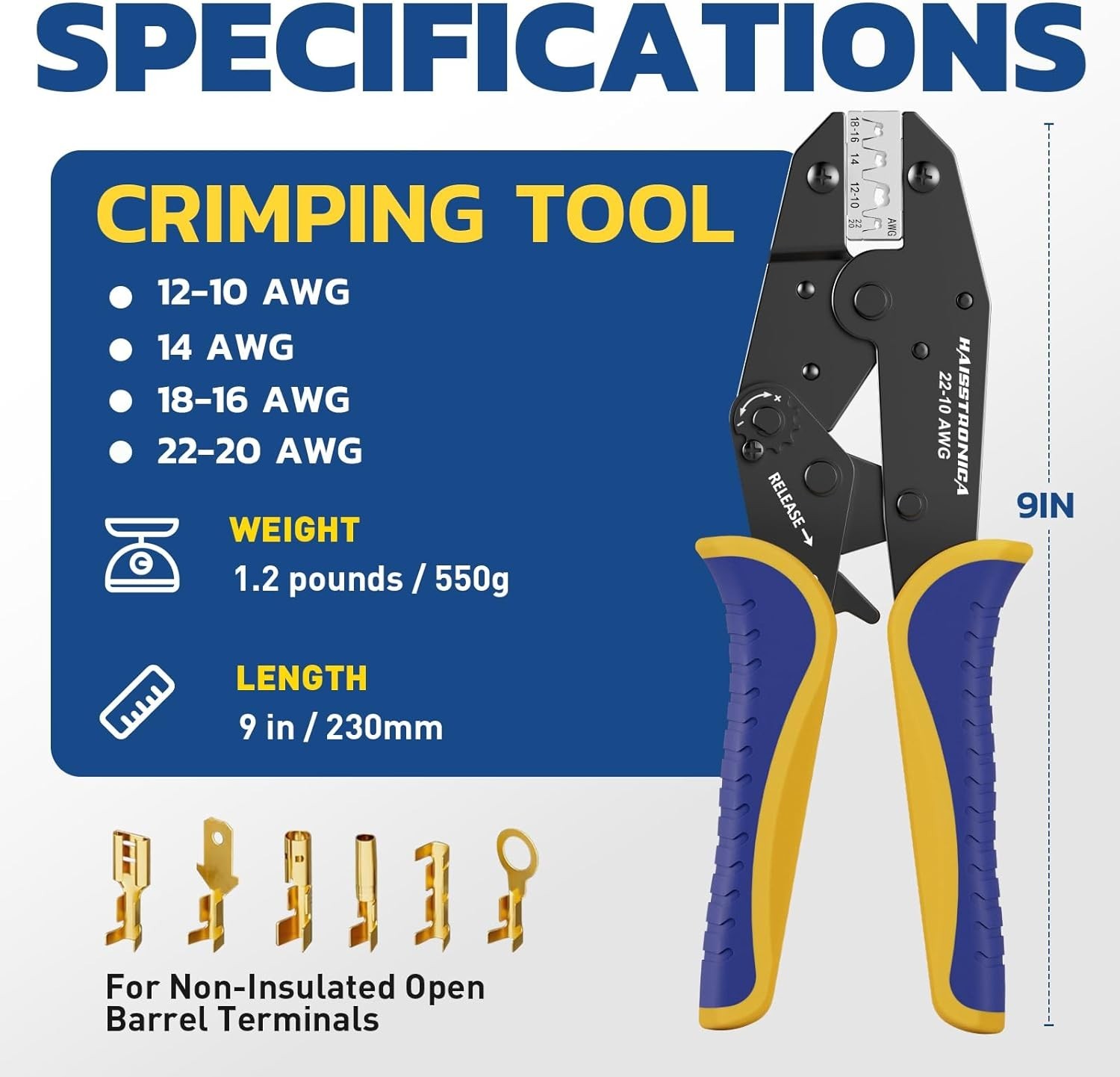 Haisstronica Crimping Tool for Non-Insulated Open Barrel Terminals Blue
