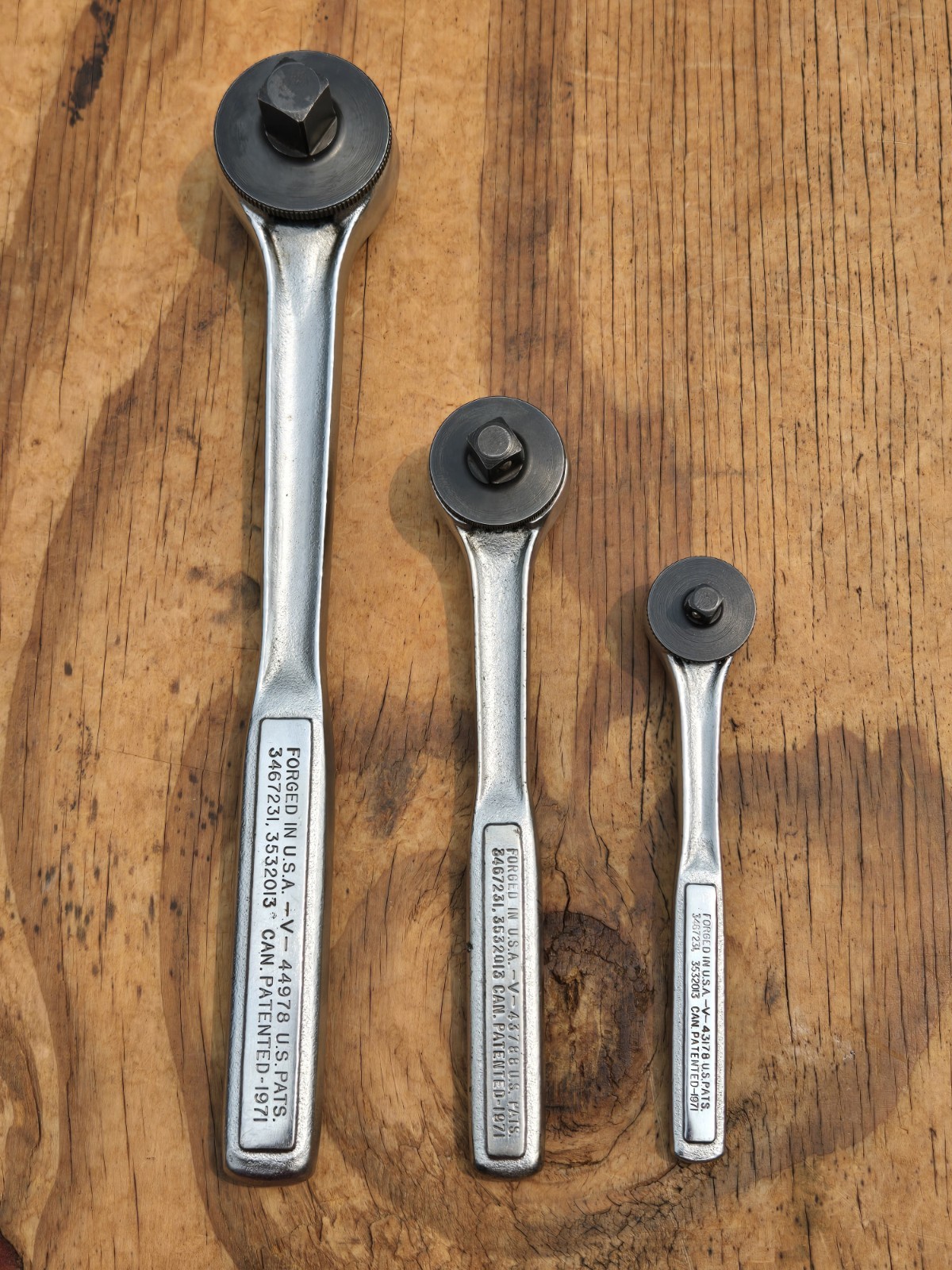 Vntg Craftsman RHFT Ratchet -V- Set 1/4 3/8 1/2 Dr. 43178 43788 44978 USA Pats.