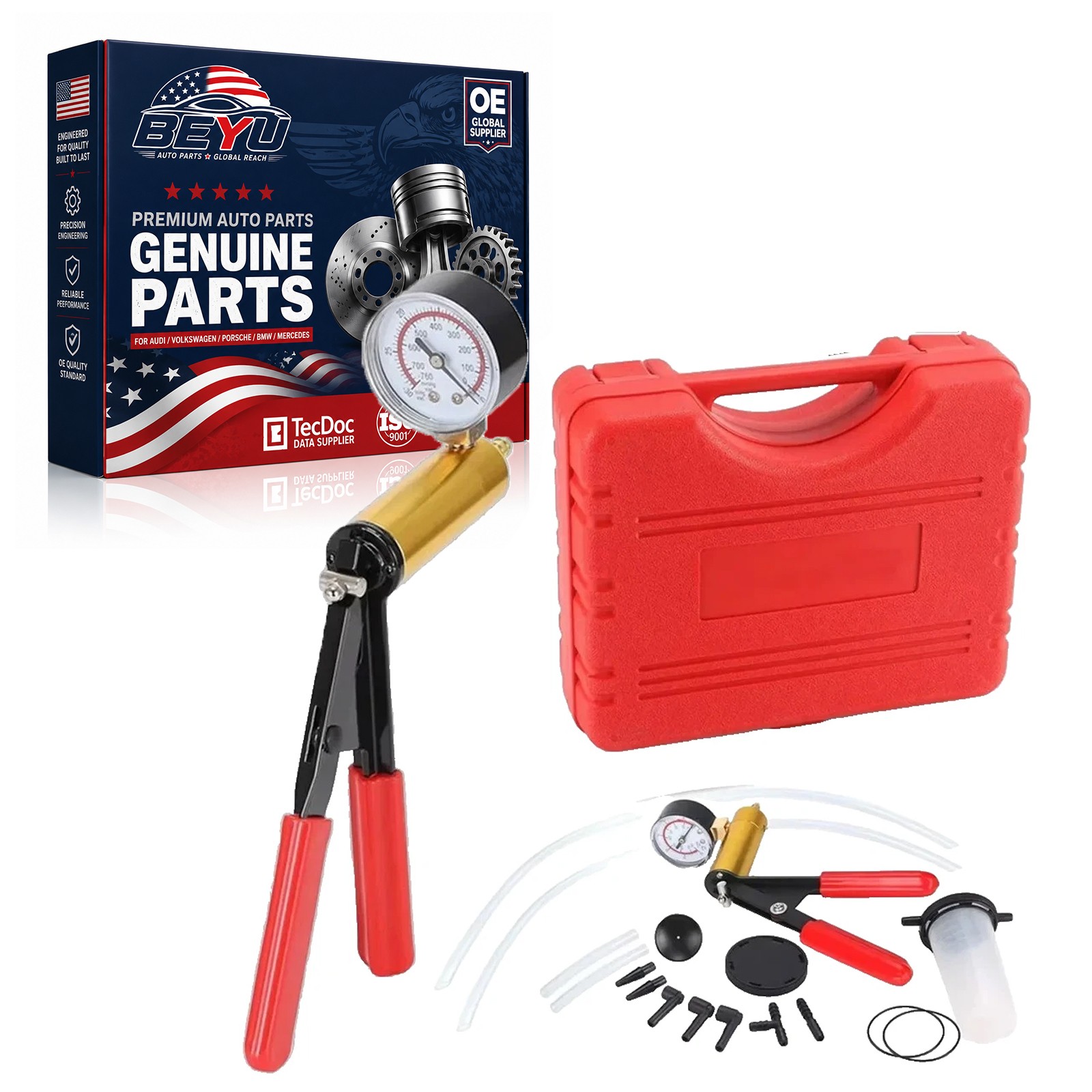 Hand Held Vacuum Pressure Pump Tester Set Brake Fluid Bleeder Bleeding Kit & Box