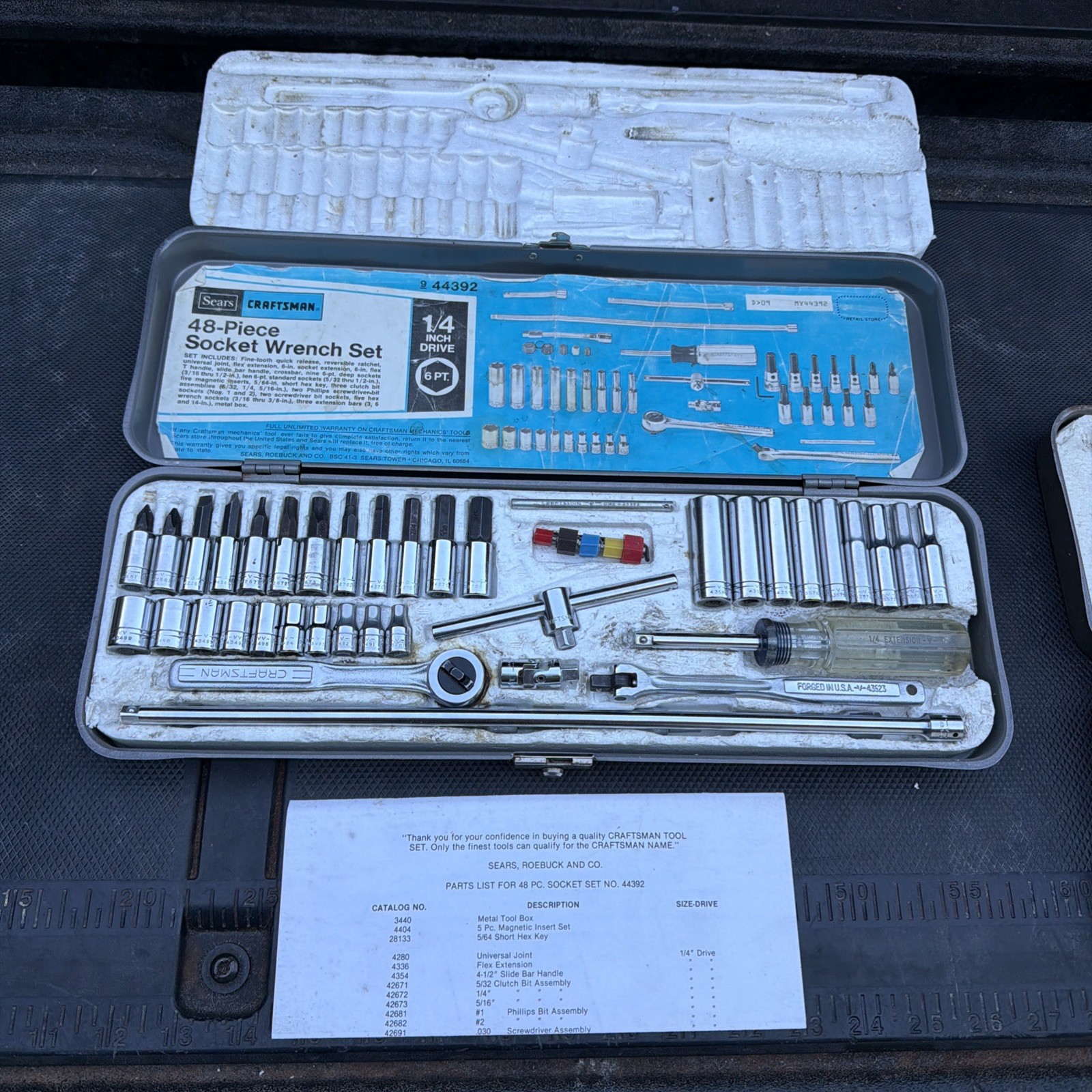 Sears Craftsman 1/4″ Drive 48pc SAE RHFT Socket Set Metal Case USA RARE 44392