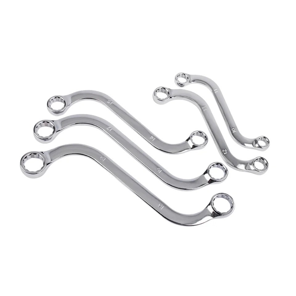 5Pcs S-Type Double Ended Ring Spanner Wrench Set 140-240mm Curved Fastener Tools