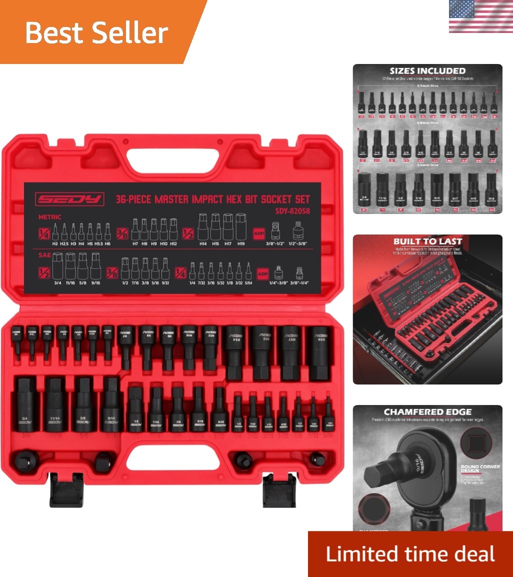 Durable Chrome Vanadium Hex Socket Set – 36 Pieces with Heavy Duty Storage Case