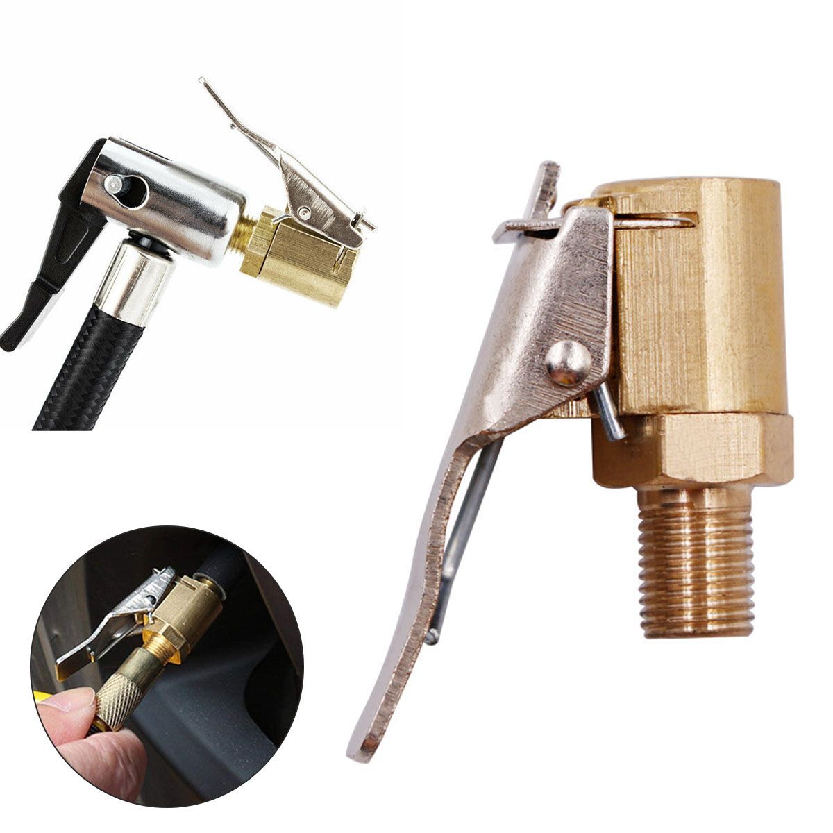 2Pcs Tyre Valve Air Chuck Inflator Pump Connector Adapter Brass Clip on Car 8mm