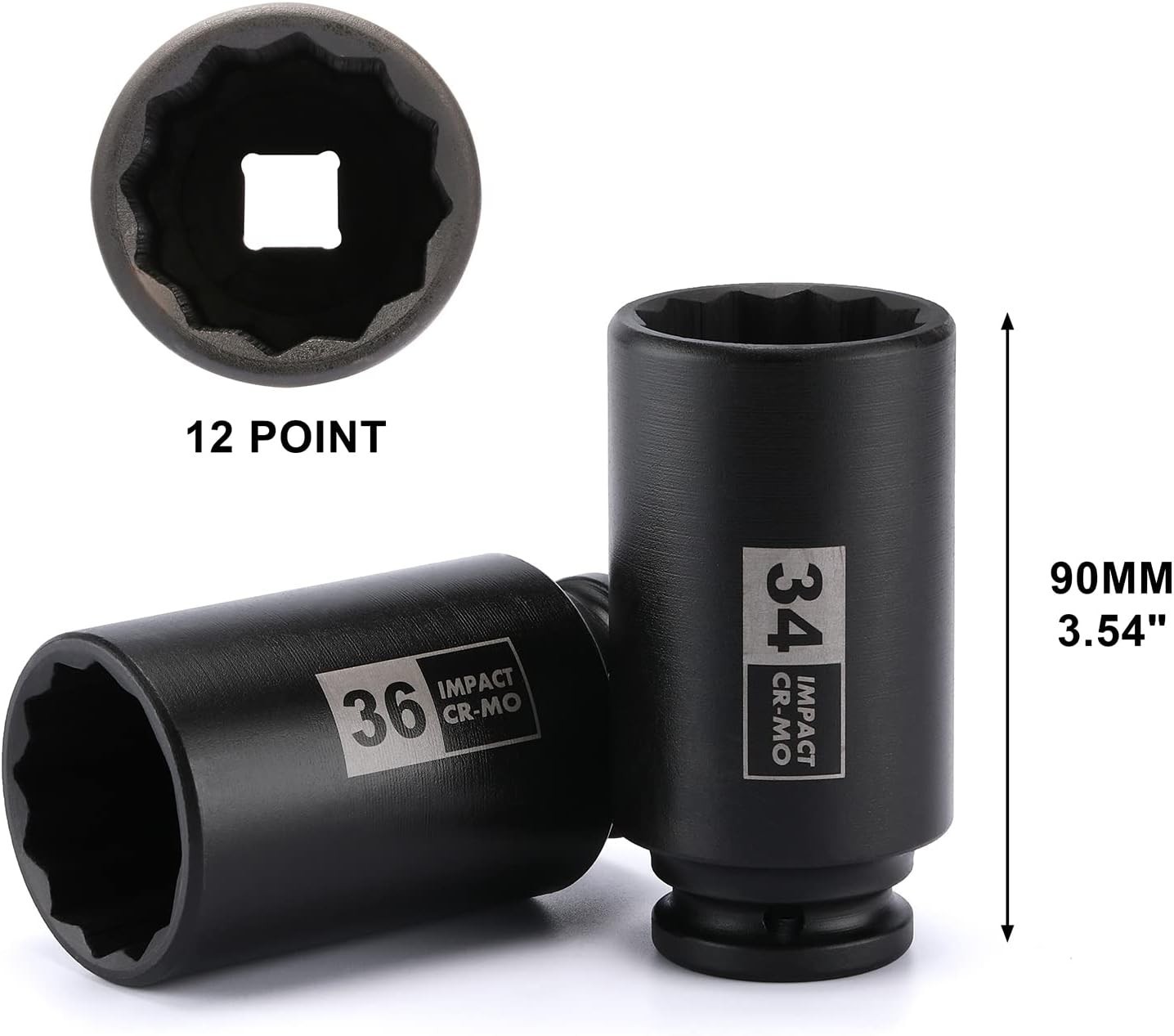 8pcs 1/2-inch Deep Spindle Axle Nut Impact Socket Set 29,30,32,34,35,36,38,39mm