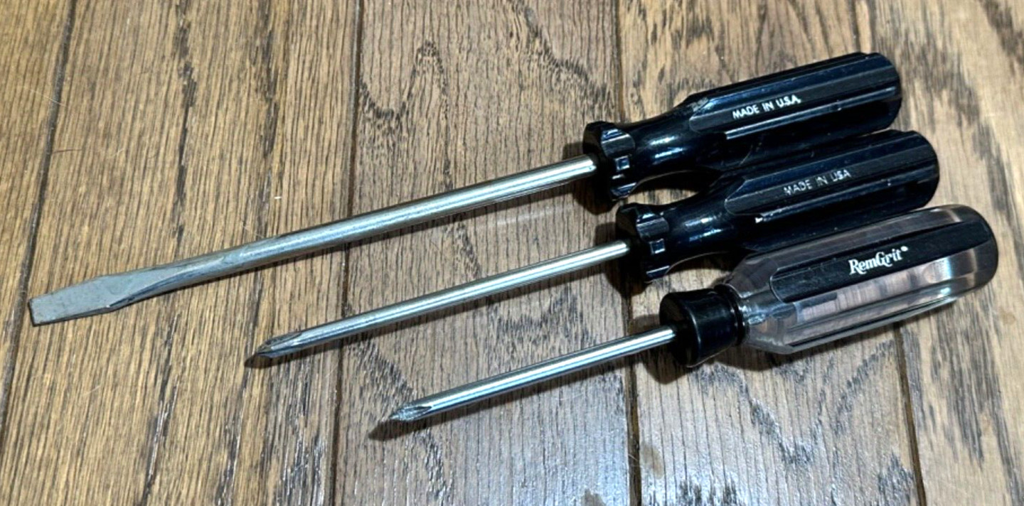 🇺🇸 RemGrit Tools Screwdriver Set Black Flat Blade Slotted Phillips Lot 3pc USA