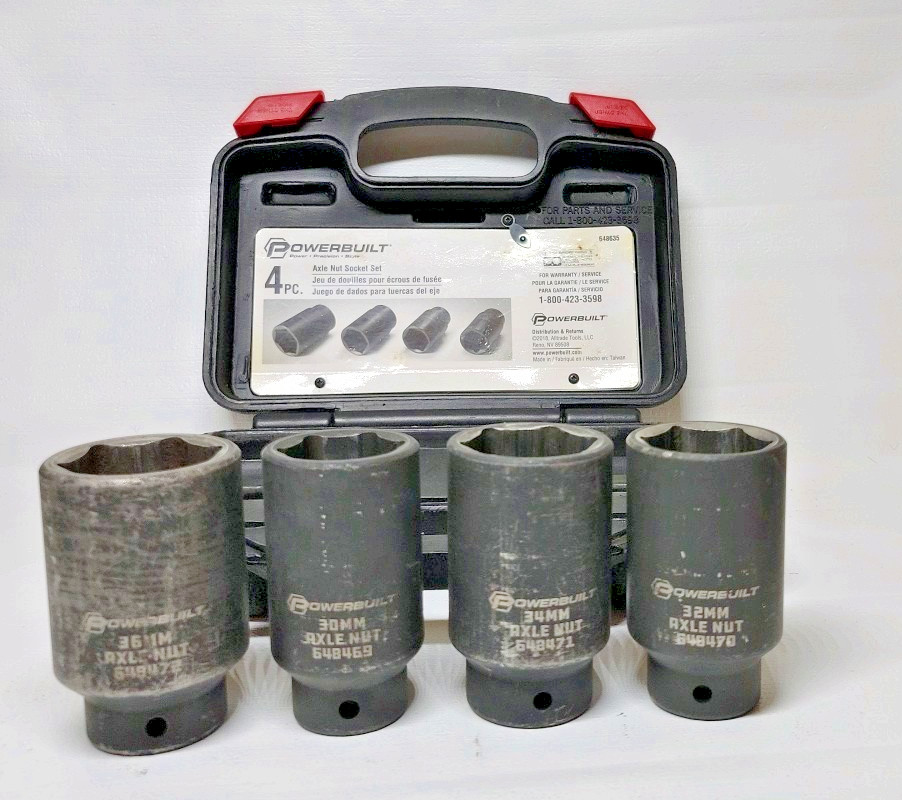 POWER BUILT ,AXLE NUT SOCKET SET, 648635, 4PC.WITH HARD CASE, KIT 10 ( B4)