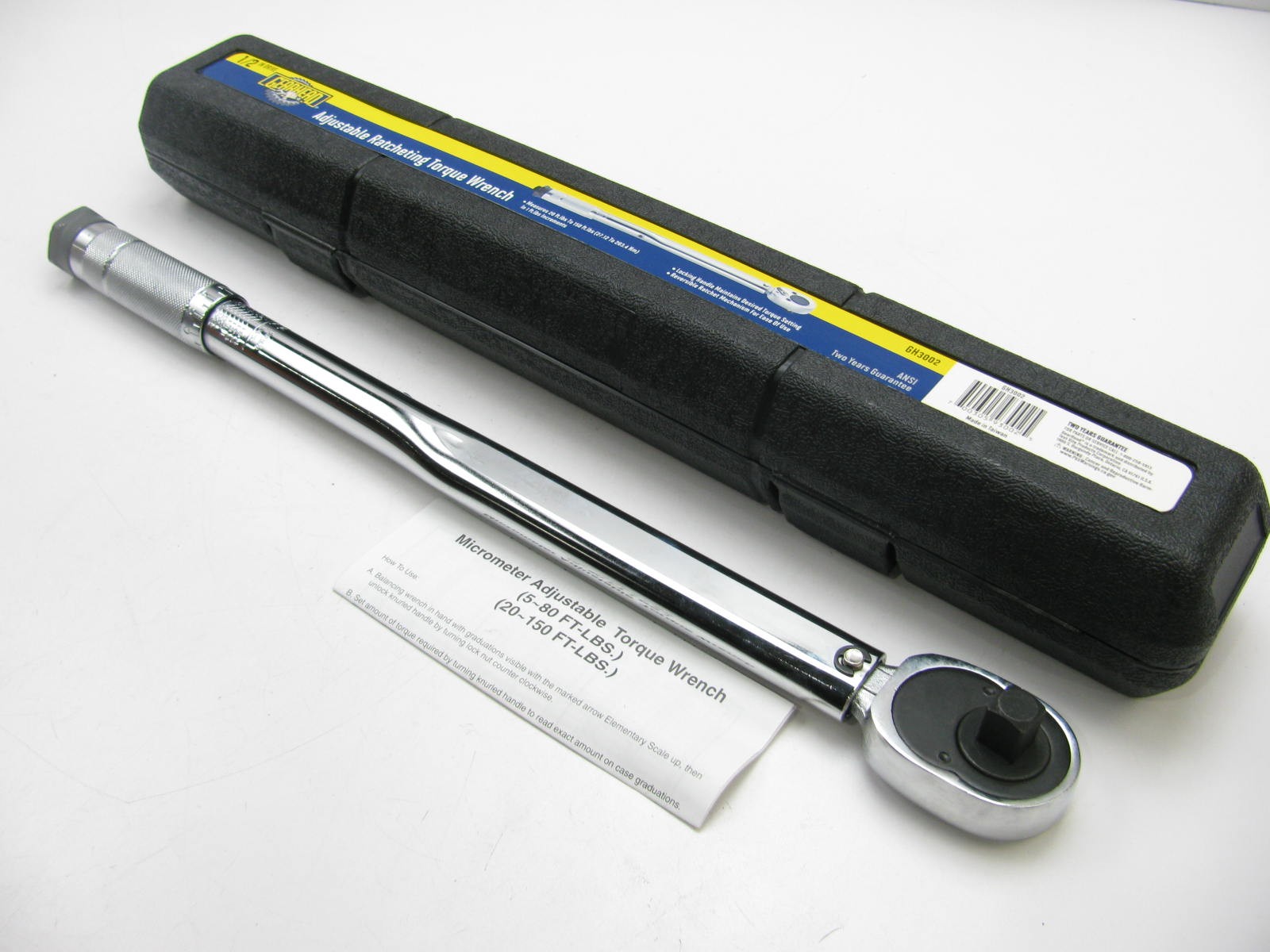 Gearhead GH3002 Adjustable Ratcheting Torque Wrench 1/2″ Drive, 20-150 Lbs