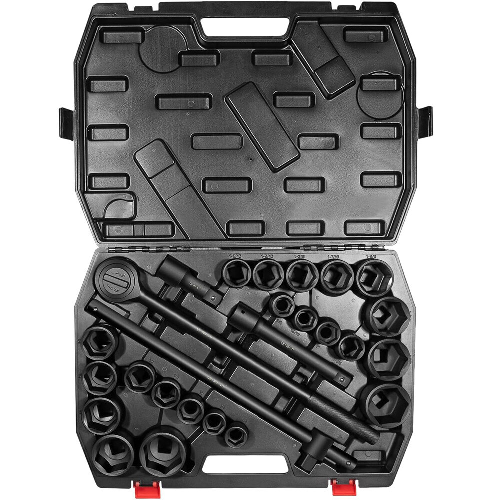 02499A 3/4″ Drive Impact Socket Tool 27pcs SAE 7/8″ to 2″ and Metric 22 to 50 mm