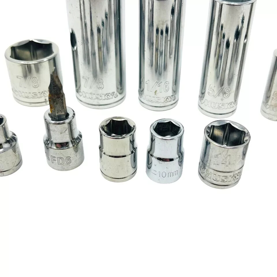 15 Pcs Husky 7/8 11/16 5/8 5/16 1/2 13/16 7/16 5/16 in 10mm 14mm Socket Set