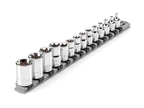 14-Piece Shallow External Star Socket Set, 3/8 & 1/2 Inch Drive with Rail, E4-E2