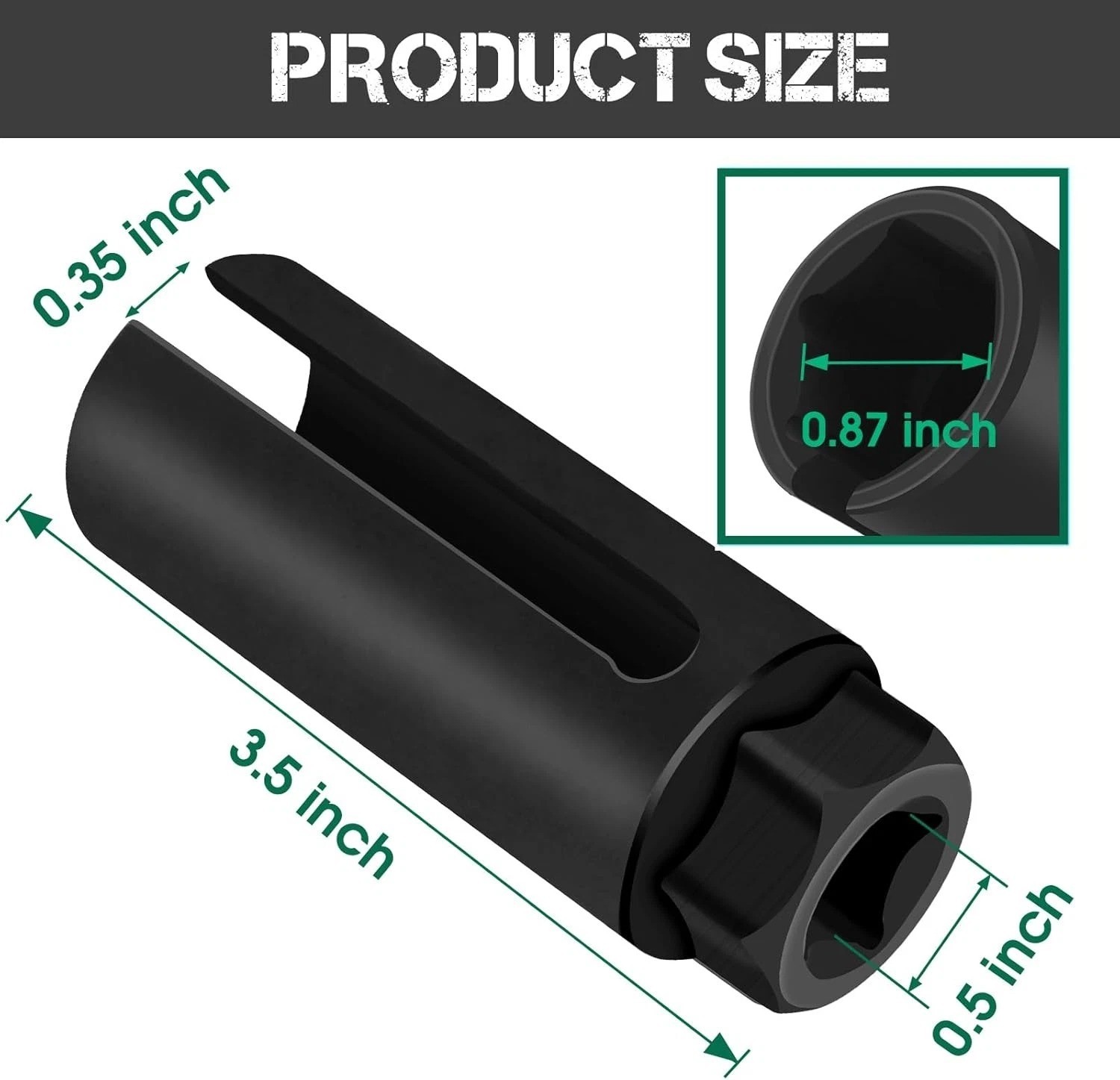 Oxygen Sensor Socket 22mm 7/8 in, 1/2 in Drive O2 Removal Tool, Black