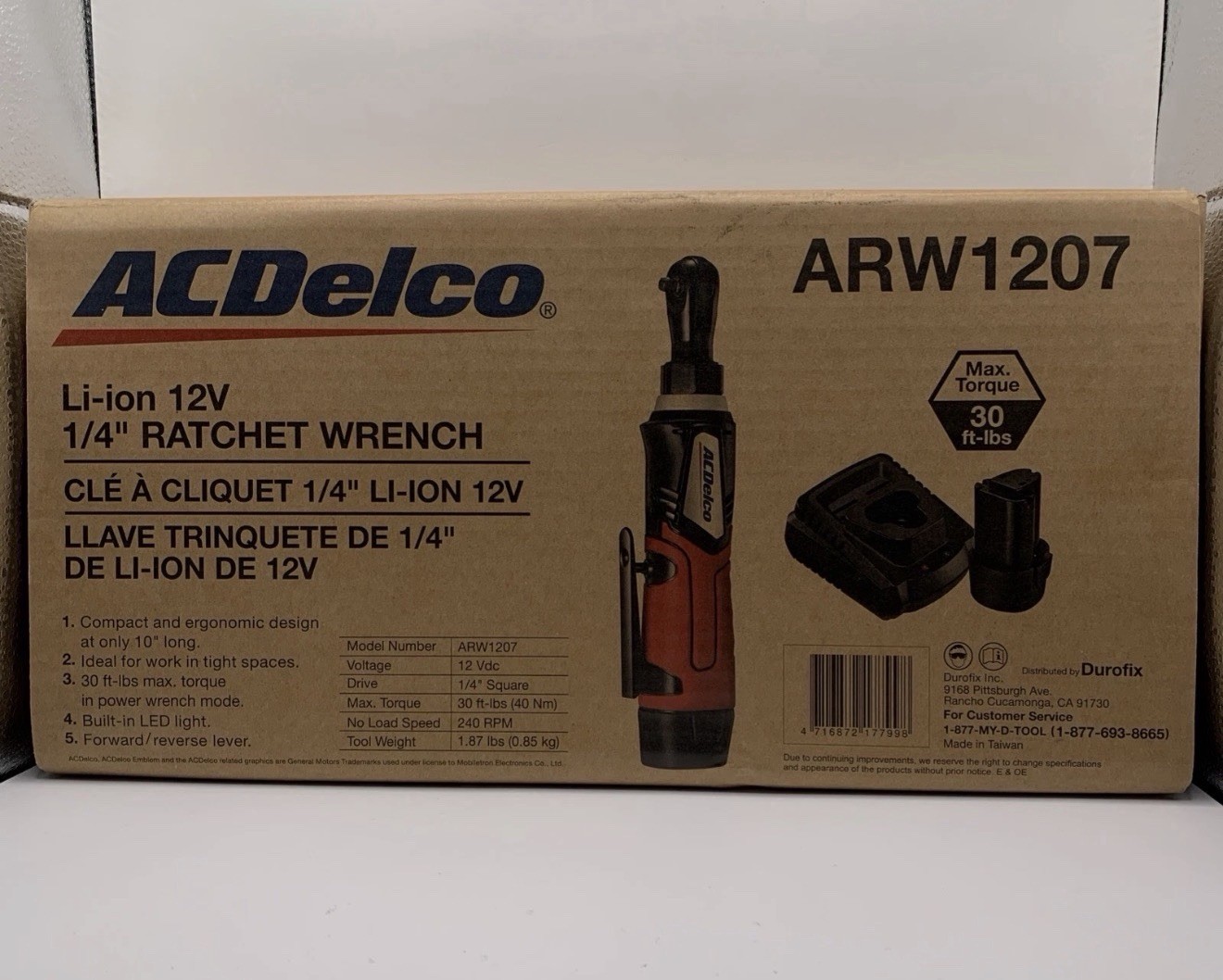 ACDelco ARW1207 1/4 Ratchet Wrench Built In LED Light Rechargeable Li-ion 12volt