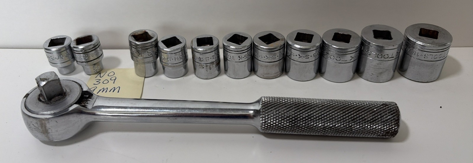 S-K Tools Ratchet 45170 & 11pc Socket Set 7mm-18mm NO 9mm. 307-318 NO 309 USA
