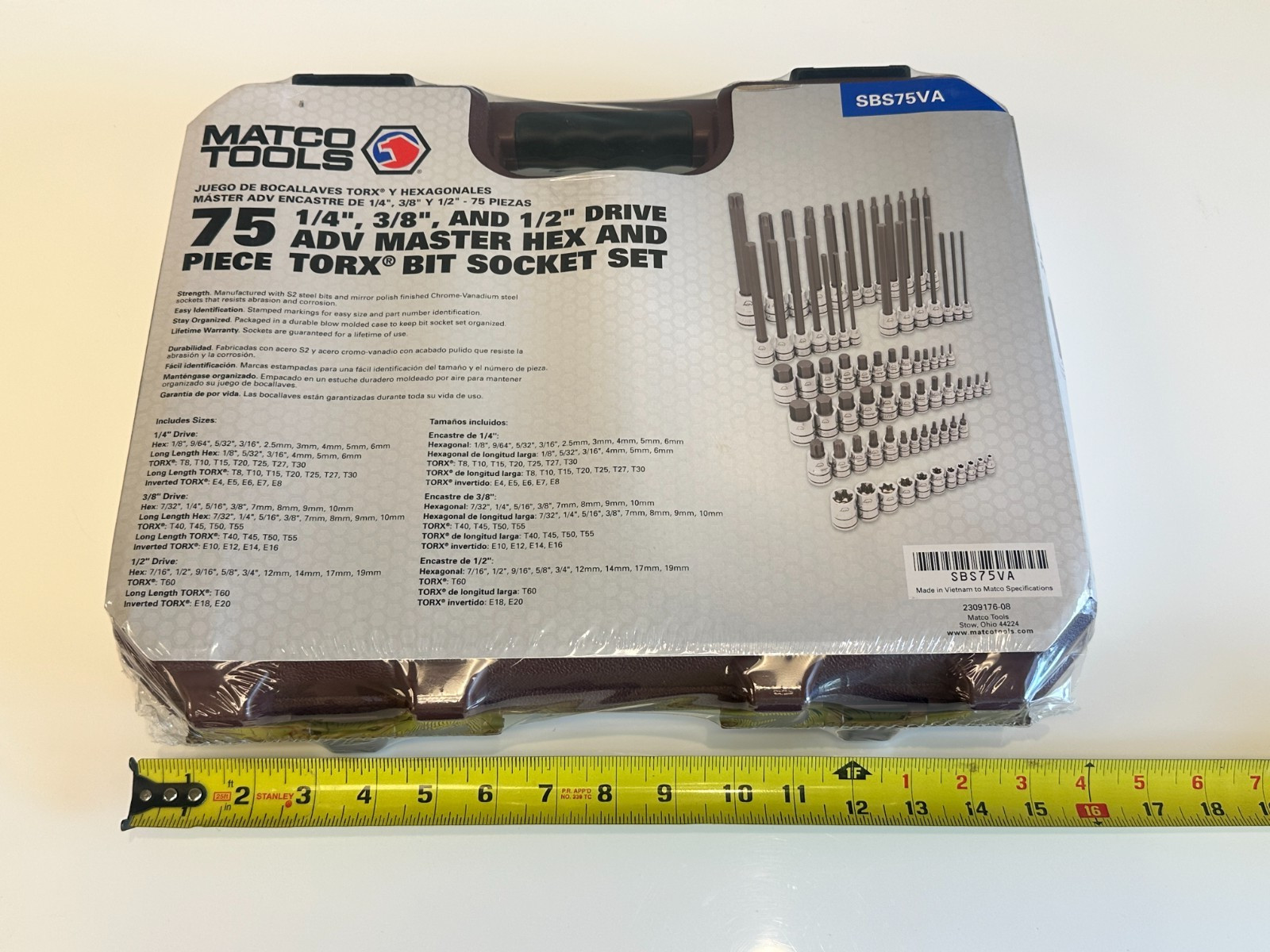 NEW Matco Tools SBS75VA 75pc ADV Master Hex & Torx Bit Socket Set, 1/4 3/8 1/2”
