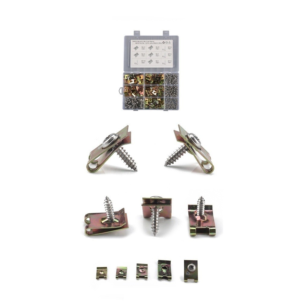 U Clip Nut Fastener 200 pcs Zinc Plated Manganese Steel for Motorcycle