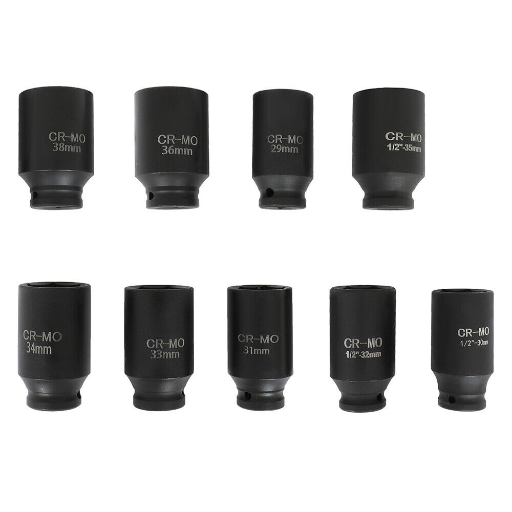 Labwork 9Pcs Deep Impact Socket Set 1/2″Drive Metric Axle Hub Nut Socket 29-38mm