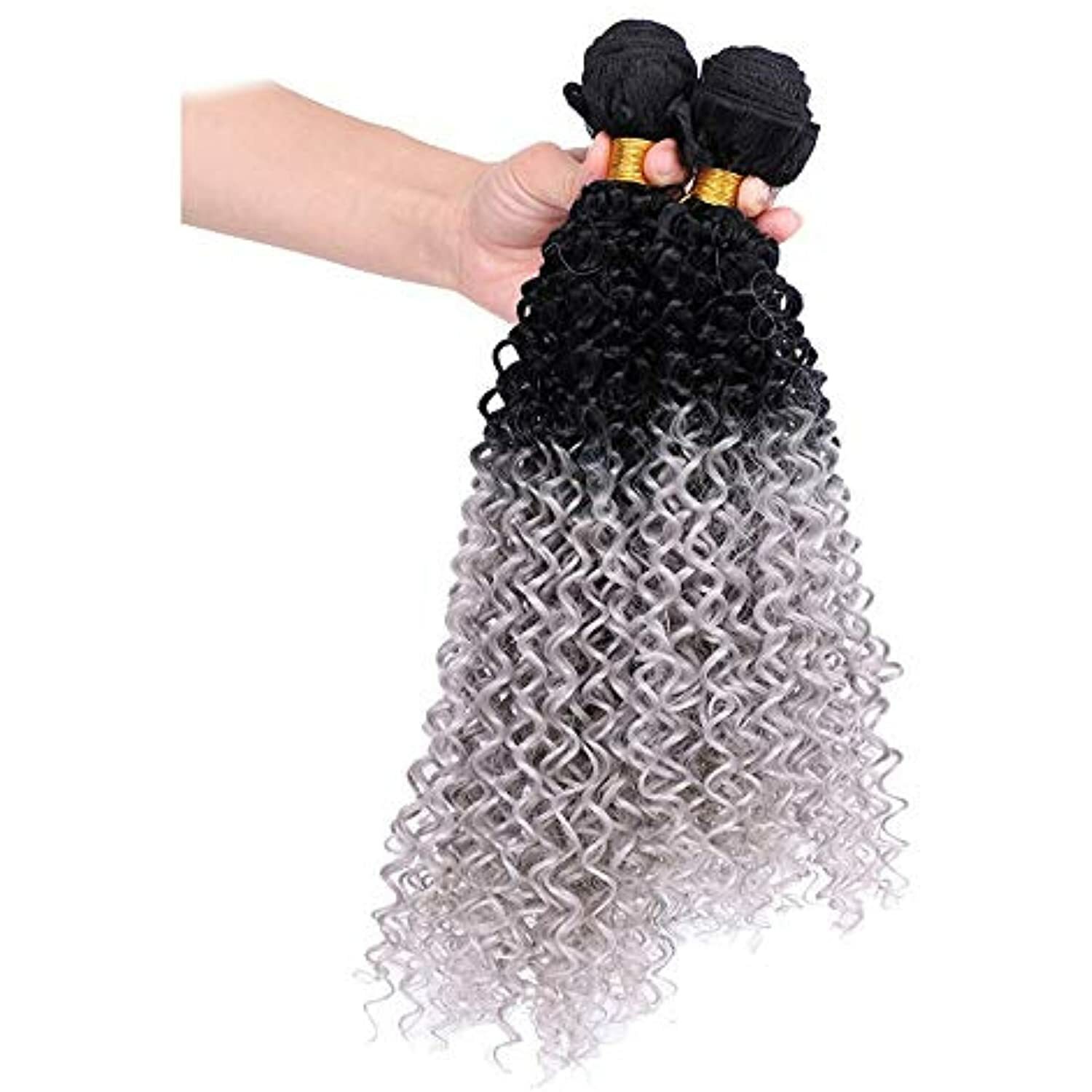 Yanhuishanghang Wigs For Women Silver Grey Wig 3 Bundles Synthesic Hair Curly