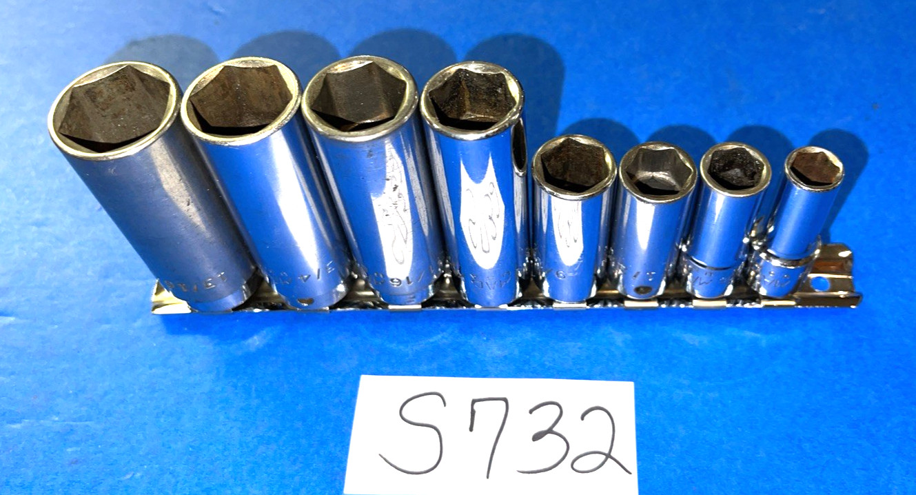 MAC TOOLS 8 PIECE 3/8 DRIVE SAE. DEEP 6 POINT SOCKET SET 3/8 THROUGH 13/16 INCH