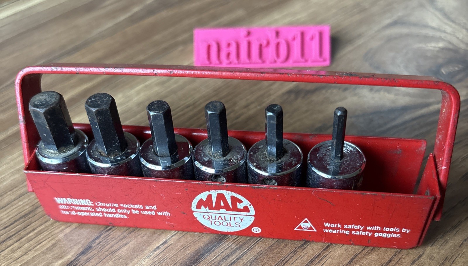 MAC Hex Sockets SAE x6 w/ Carrier 3/8, 5/16, 1/4, 7/32, 3/16, 1/8 USA 3/8” Drive