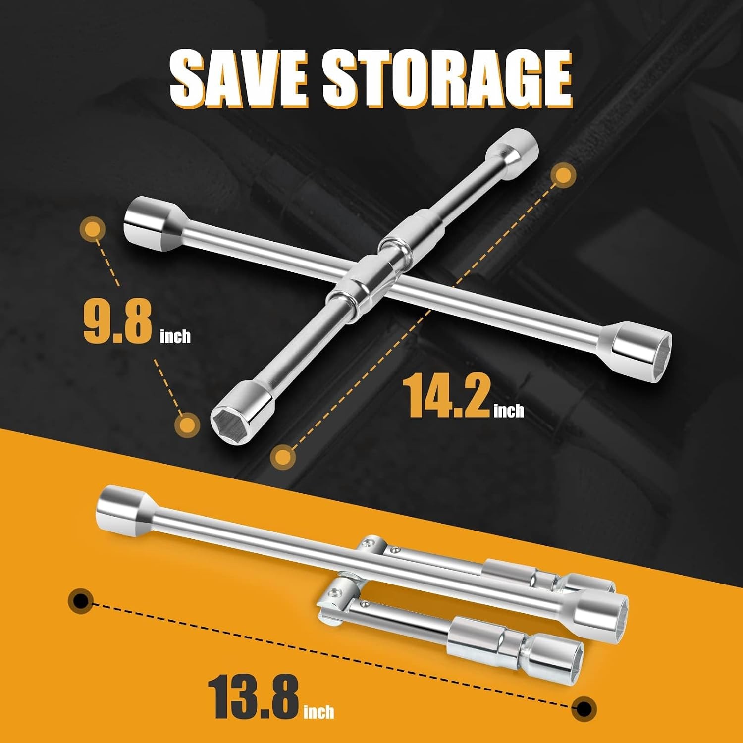 2Pack 14″ Folding 4-Way Lug Wrench – Universal Cross Wrench for Car/Truck/SUV