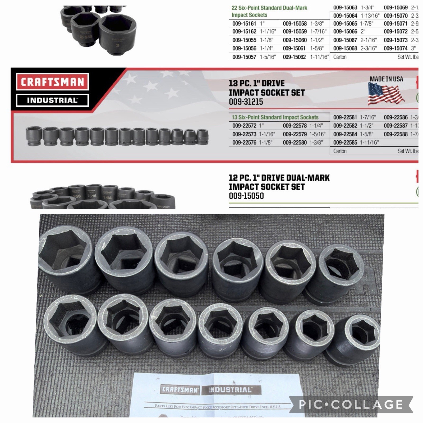 Rare Sears Craftsman Industrial 13pc Impact Socket Catalog Set 1”Drive 31215 Nos