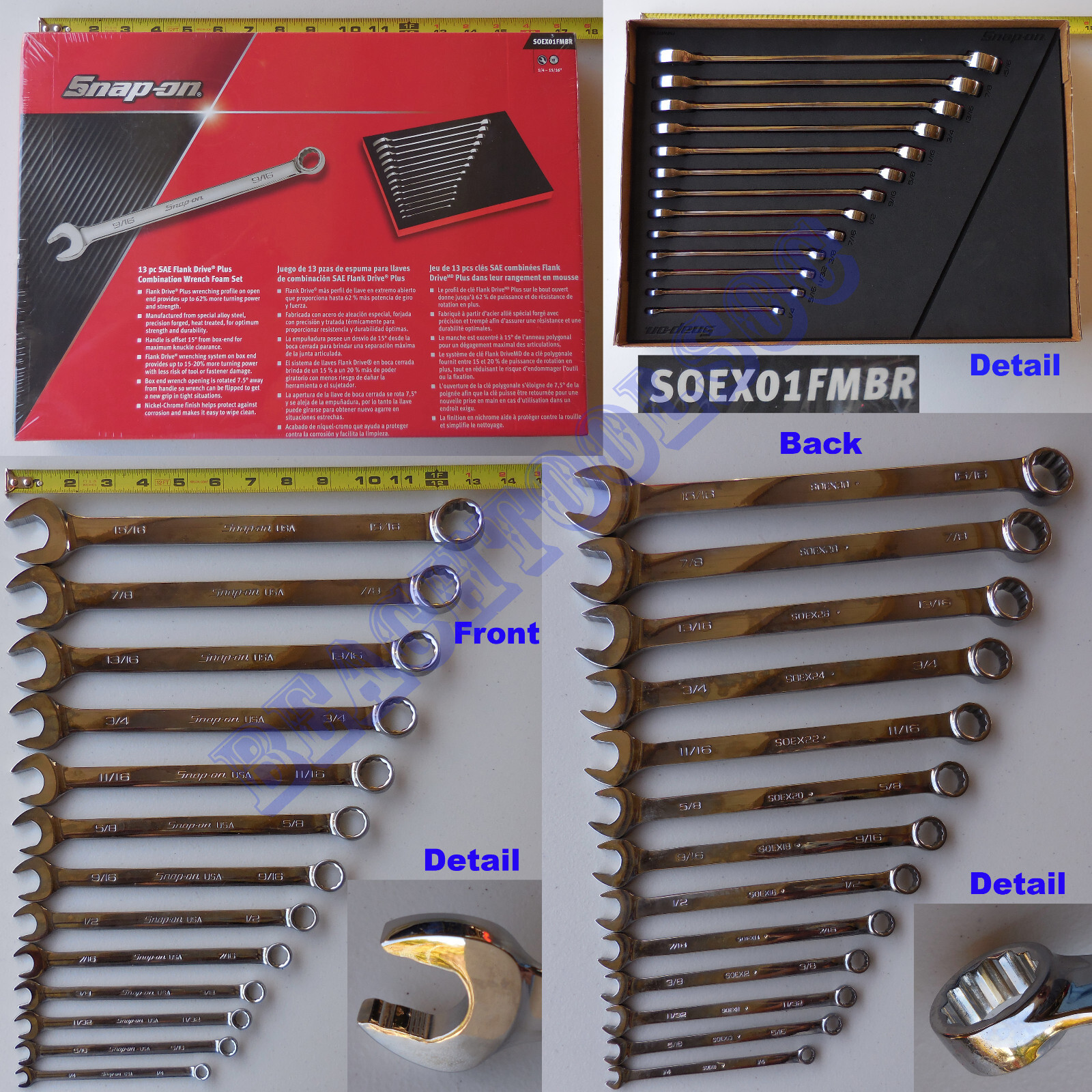 New Snap On 12 Pt SAE Flank Drive Plus Combo Wrench Foam 13 Pcs Set – SOEX01FMBR