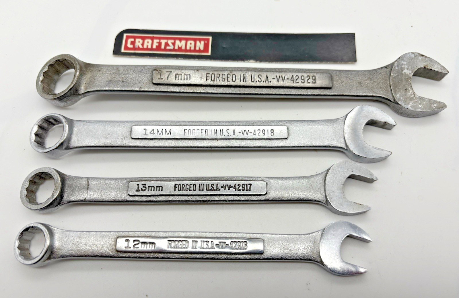 VTG Set of (4) CRAFTSMAN -VV- Metric Combo Wrench, 17mm,14mm,13mm,12mm, 12pt,USA