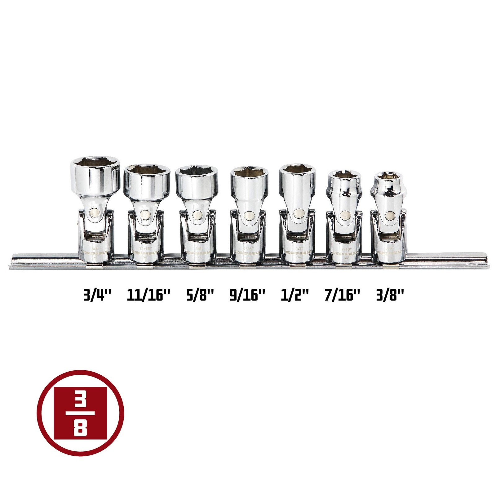 Powerbuilt Universal Joint Socket Set, SAE 7 Piece 3/8-Inch Drive, 6 Point, 3…