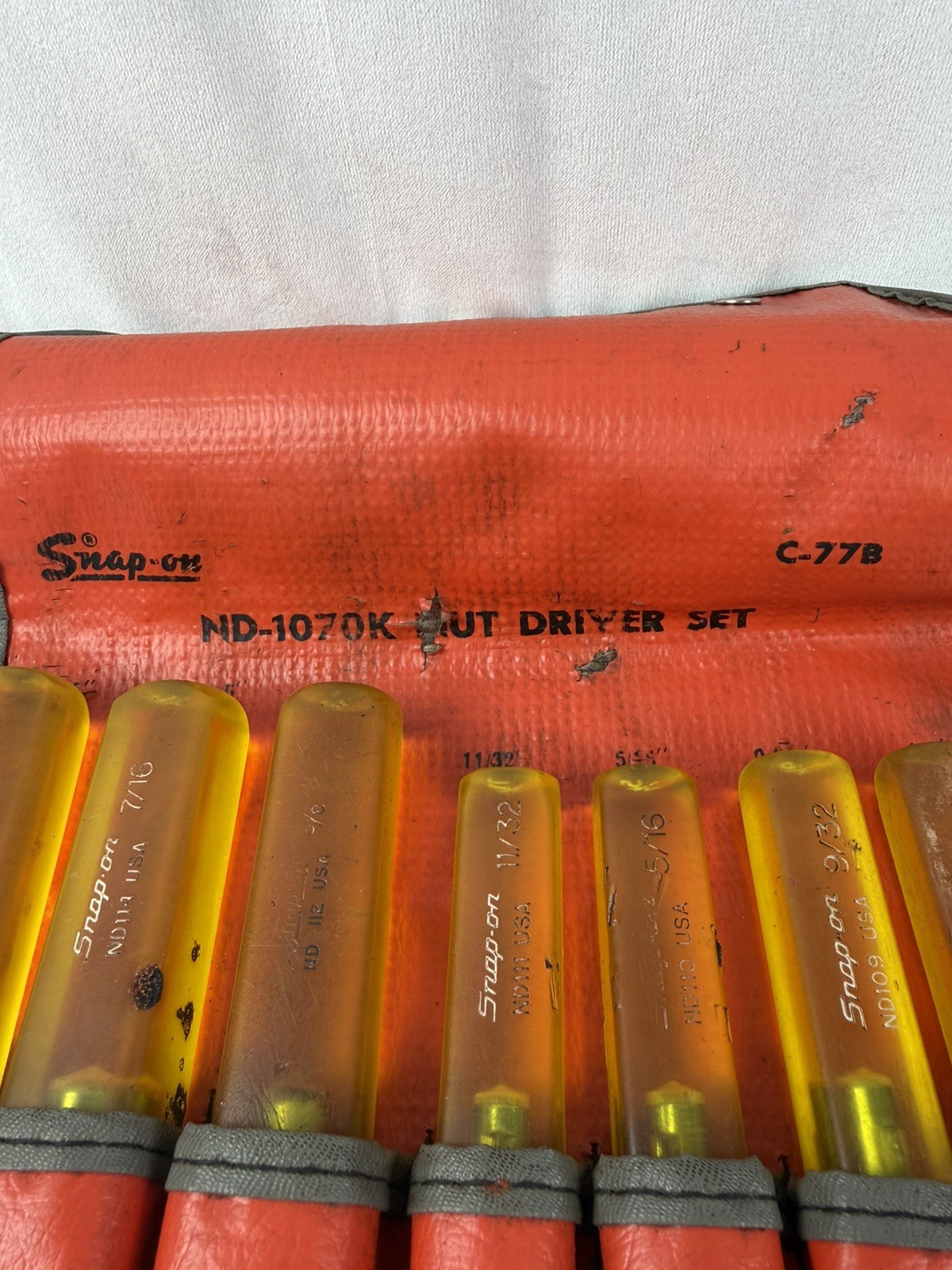 SNAP-ON 7PC SAE INSULATED NUT DRIVER SET 1/4″-1/2″ IN KIT BAG # ND-1070K NICE!