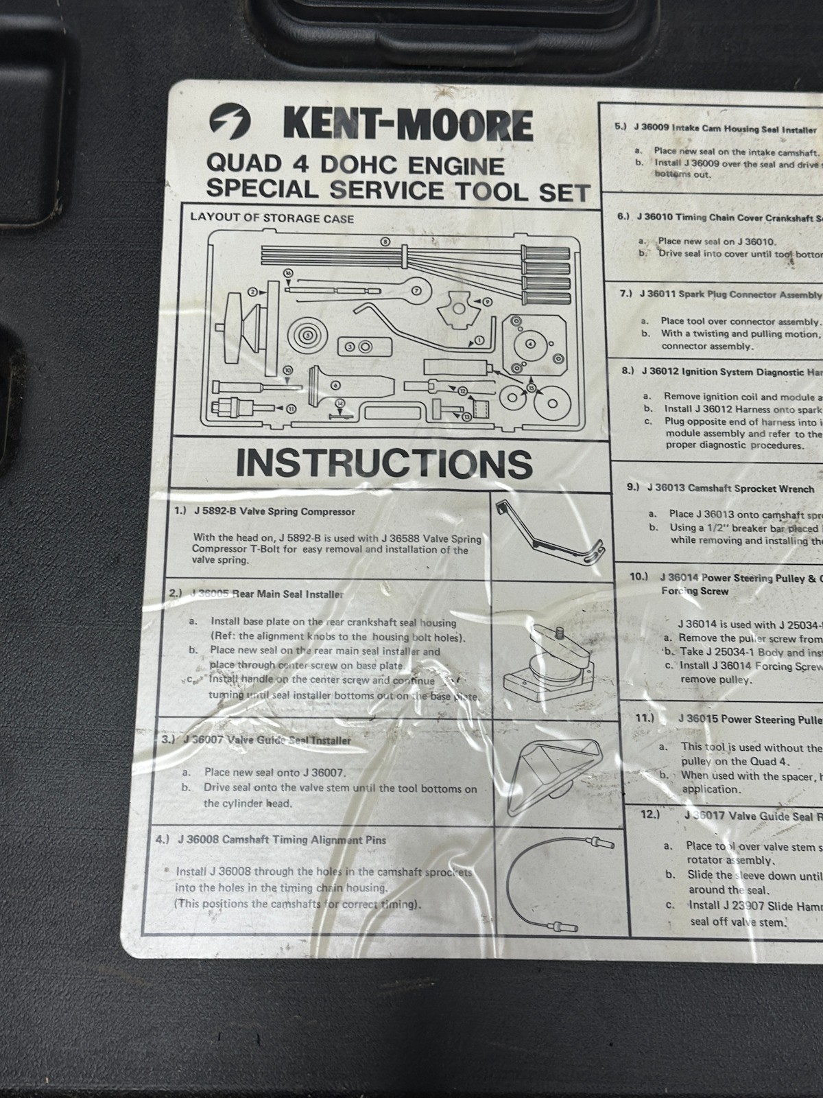 KENT MOORE J-36999 QUAD 4 DOHC ENG SPECIAL SERVICE TOOL SET & CASE, INCOMPLETE