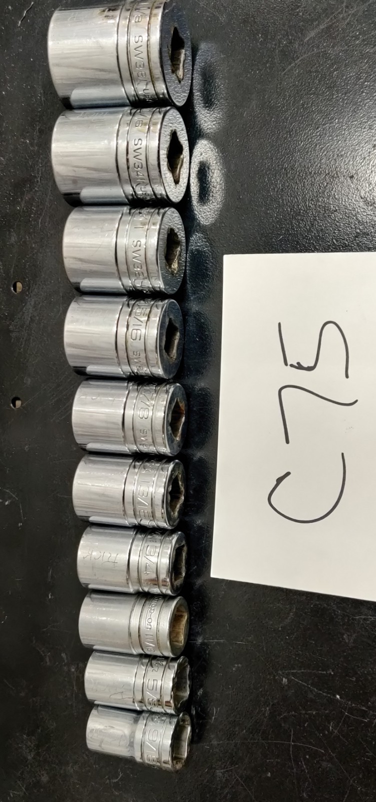 Snap-On Tools 10pc 1/2″Drive 12point SAE 9/16″ to 1-1/8″ Chrome Shallow Sockets