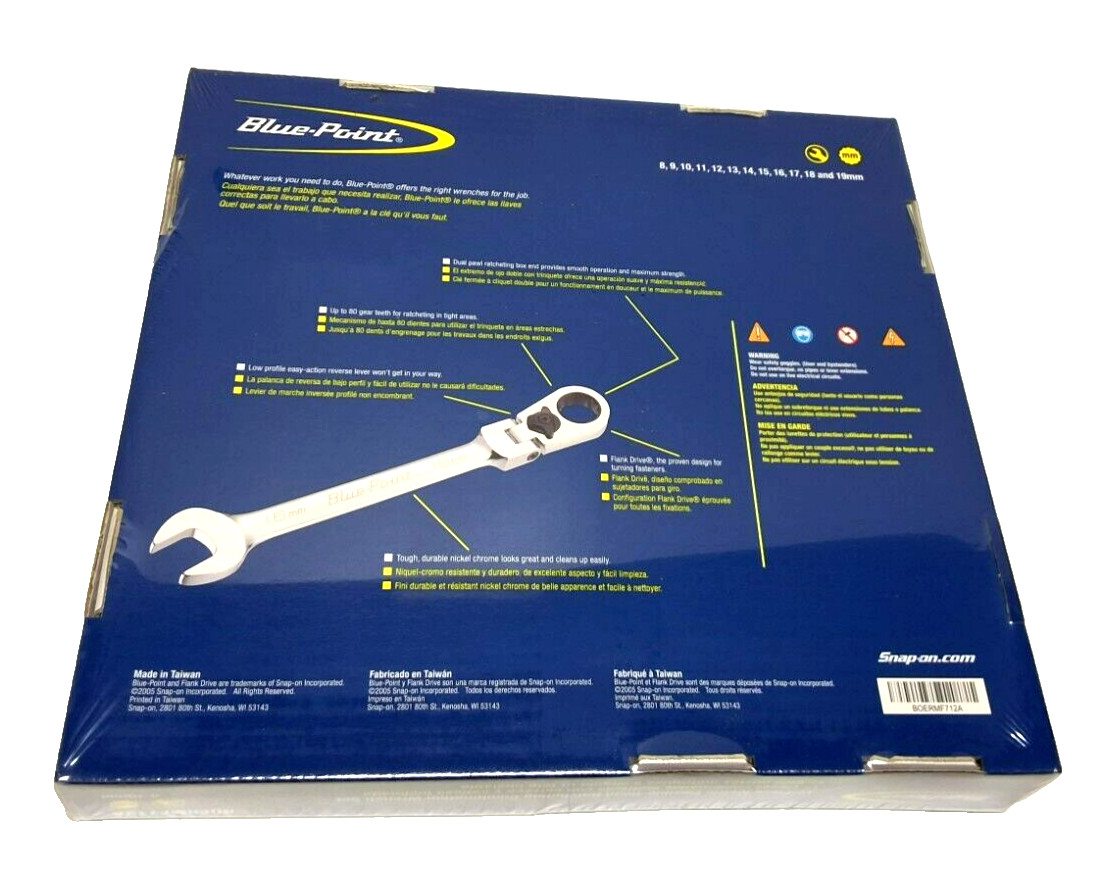 New Blue-point BOERMF712A 8 thru 19 mm 12-point box Flex Ratchet Wrench Set
