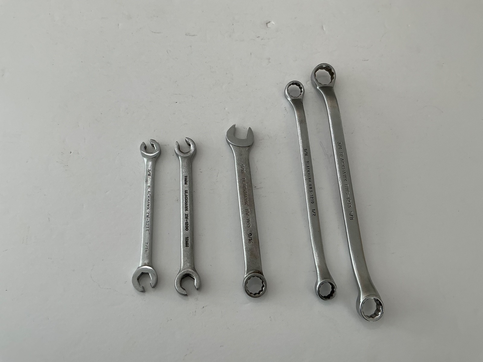 Asst Vtg Blackhawk Wrenches 5 pc all for $30 double box, flare, comb. USA made