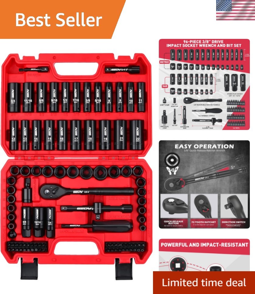 Professional 3/8″ Drive Socket Set – 96-Piece Cr-V Steel with Organized Storage
