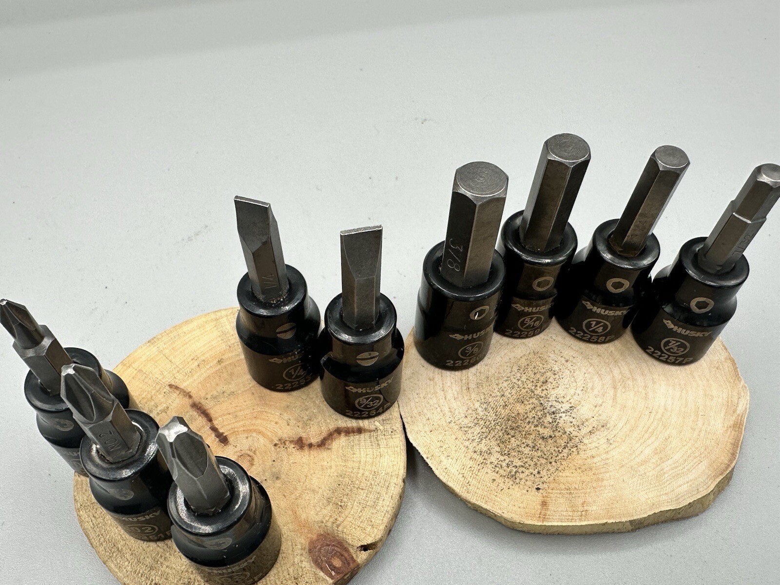 Lot Of 9 Husky Hex, Phillips And Flat Head 3/8 Drive Bits Gloss Black