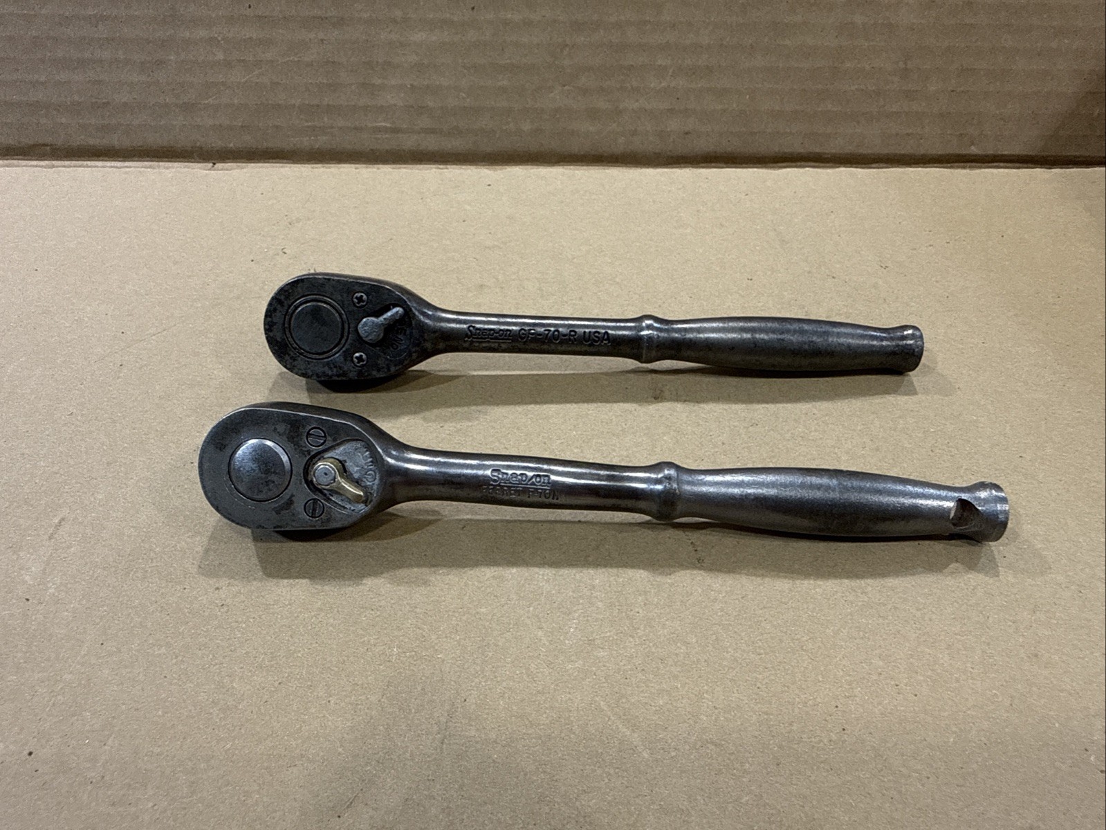 2 Vintage Snap-On Tools Ratchets ~ GF-70-R & Ferret F70N ~ 3/8″ Dr