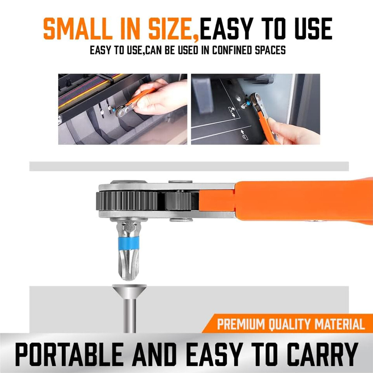 Ratcheting Right Angle Screwdriver Hex Drive 90 Degree Offset with 10pc Bits Set