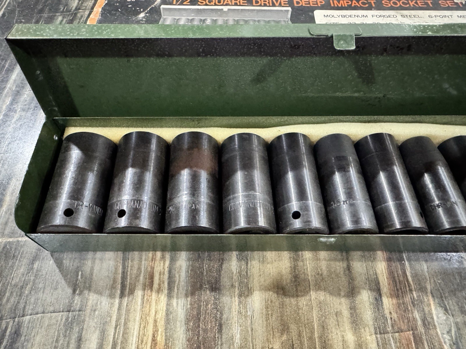 12-PIECE 1/2 SQUARE DRIVE DEEP IMPACT SOCKET SET VINTAGE MADE IN JAPAN