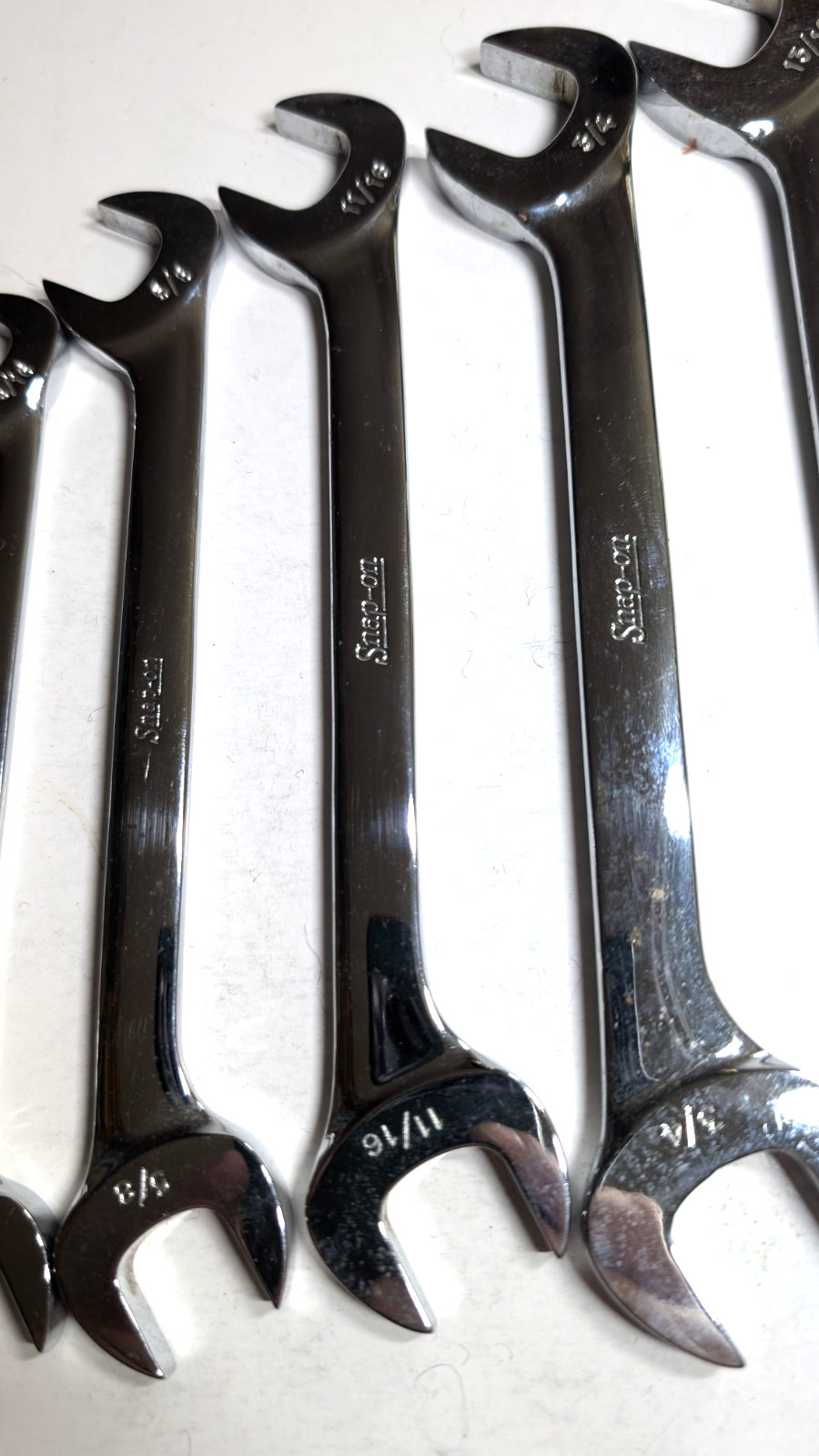 SNAP ON TOOLS 10PC 6-POINT SAE 4 WAY ANGLE OPEN-END WRENCH SET 3/8 – 15/16 USA