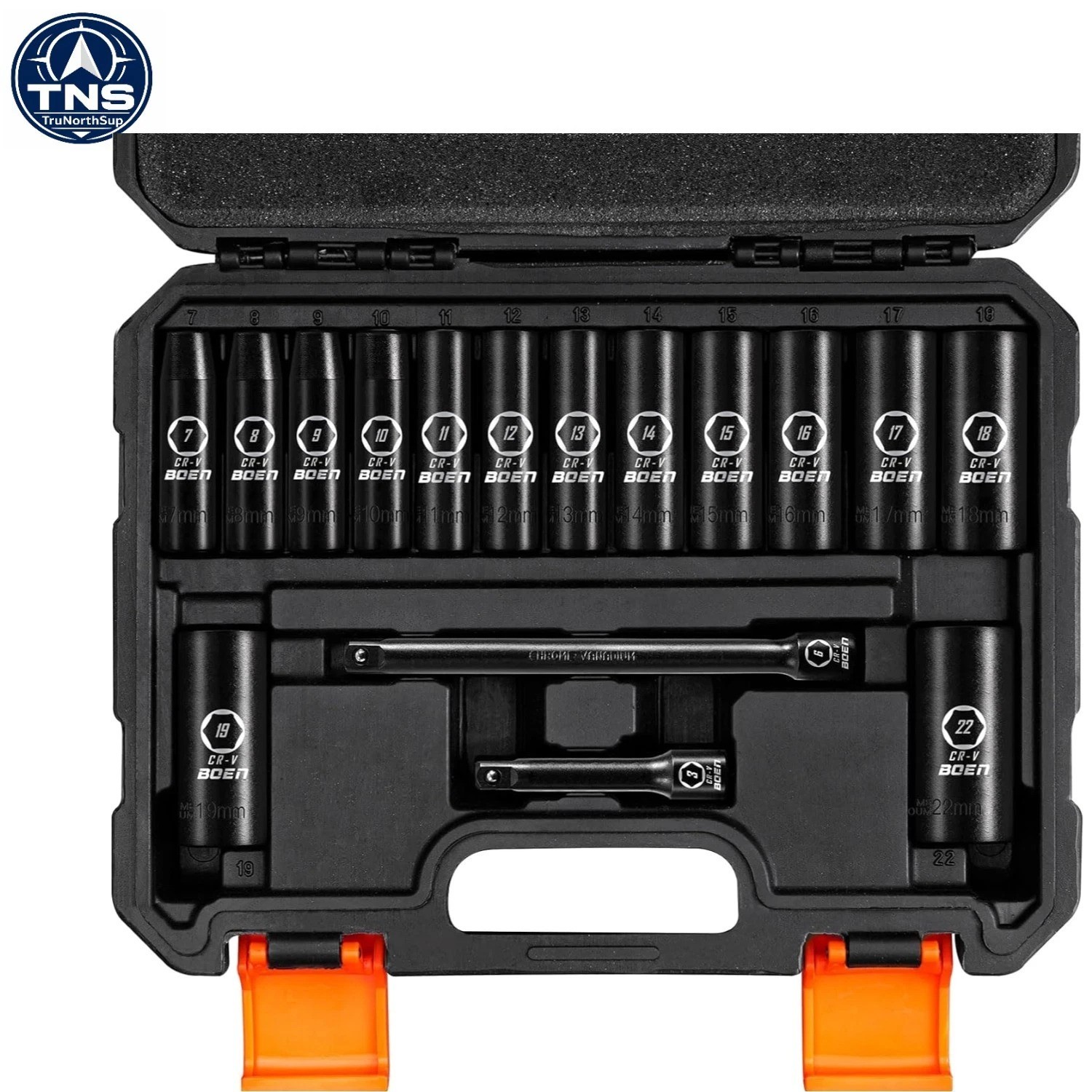 16-Piece Metric Impact Socket Set 7-22mm with Extensions in Heavy-Duty Case