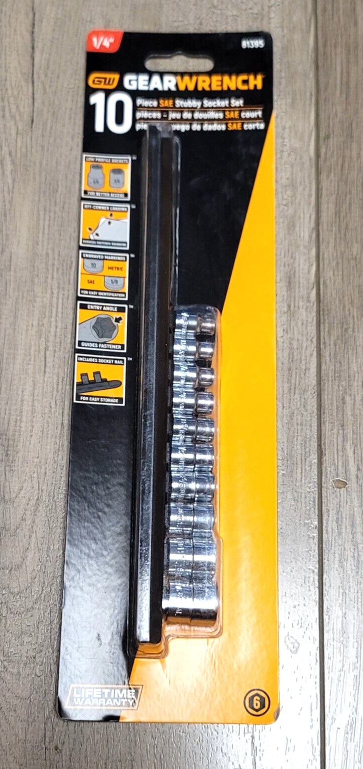 New Gearwrench 10pc 1/4″ dr SAE Stubby Socket Set w/ Rail 3/16″ to 9/16″ #81395