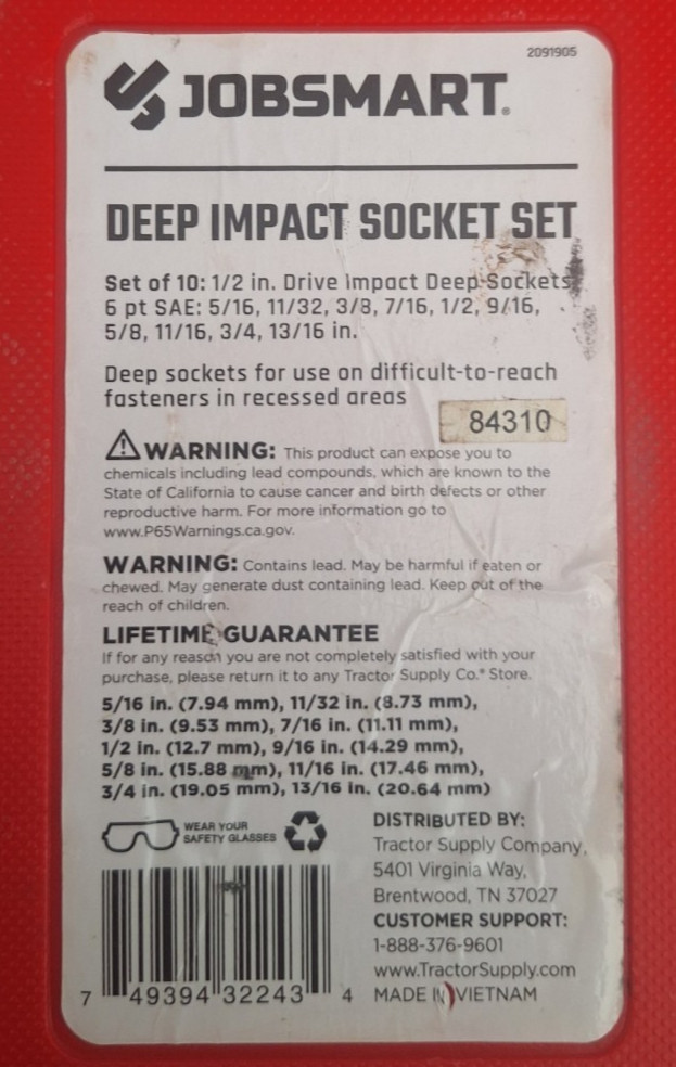JobSmart 1/2 in. Drive SAE Deep Impact Socket Set, 10 pc.