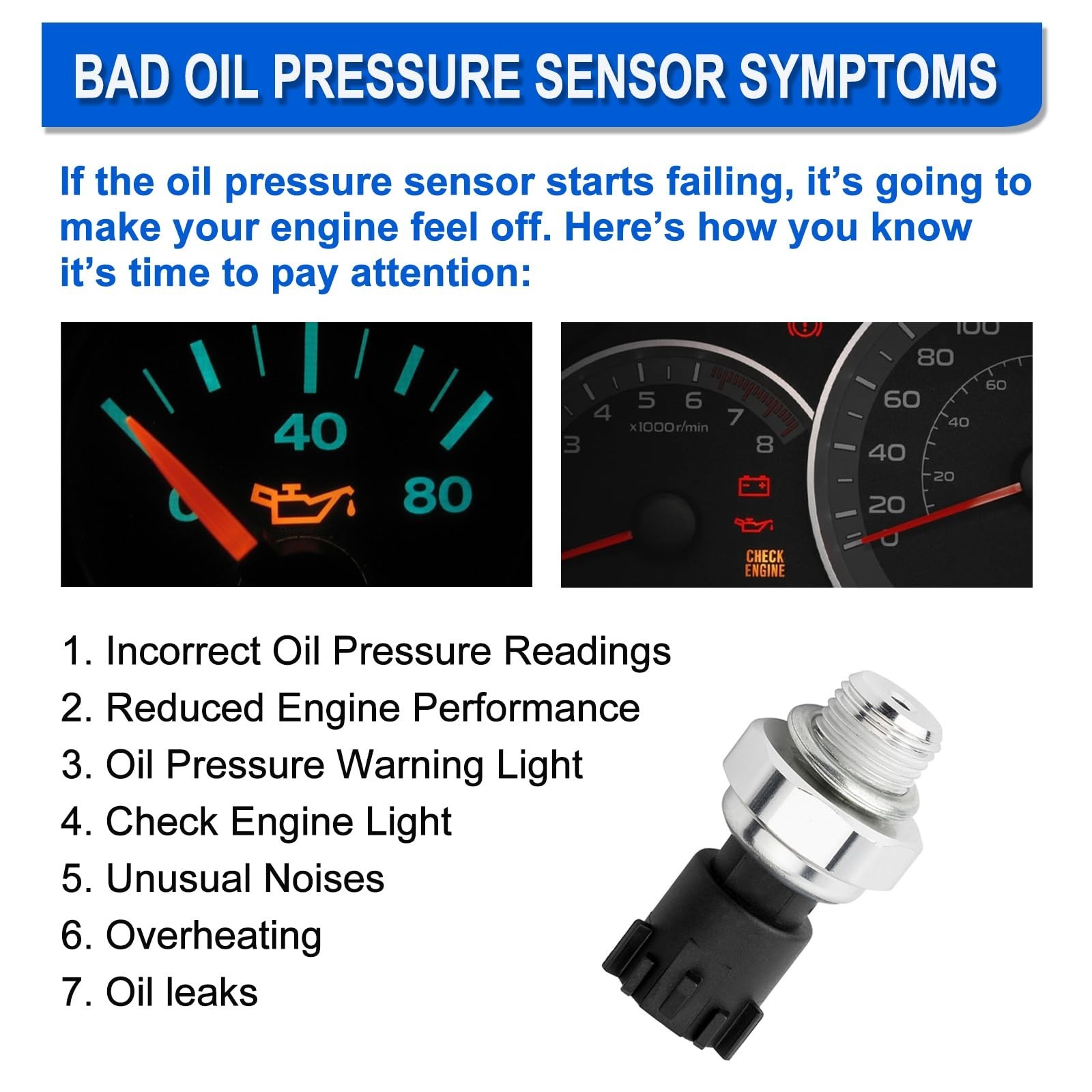 Oil Pressure Sensor & Socket for Chevy Silverado, GMC Sierra, Tahoe, Express – R