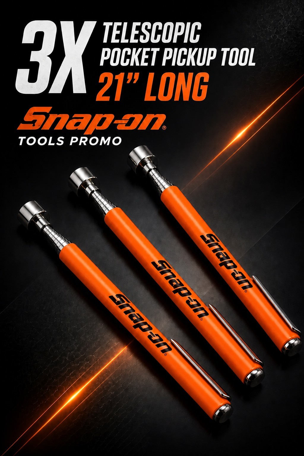 3X PROMO For Snap-on Tools MAGNETIC PICK UP TOOL TELESCOPING UP TO 21″ ORANGE 🟠