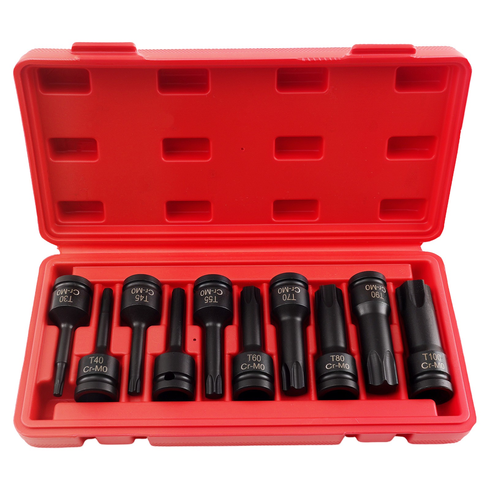 10Pcs T30-T100 1/2 Inch Socket Bits Set Star Drive Impact with Carrying Case