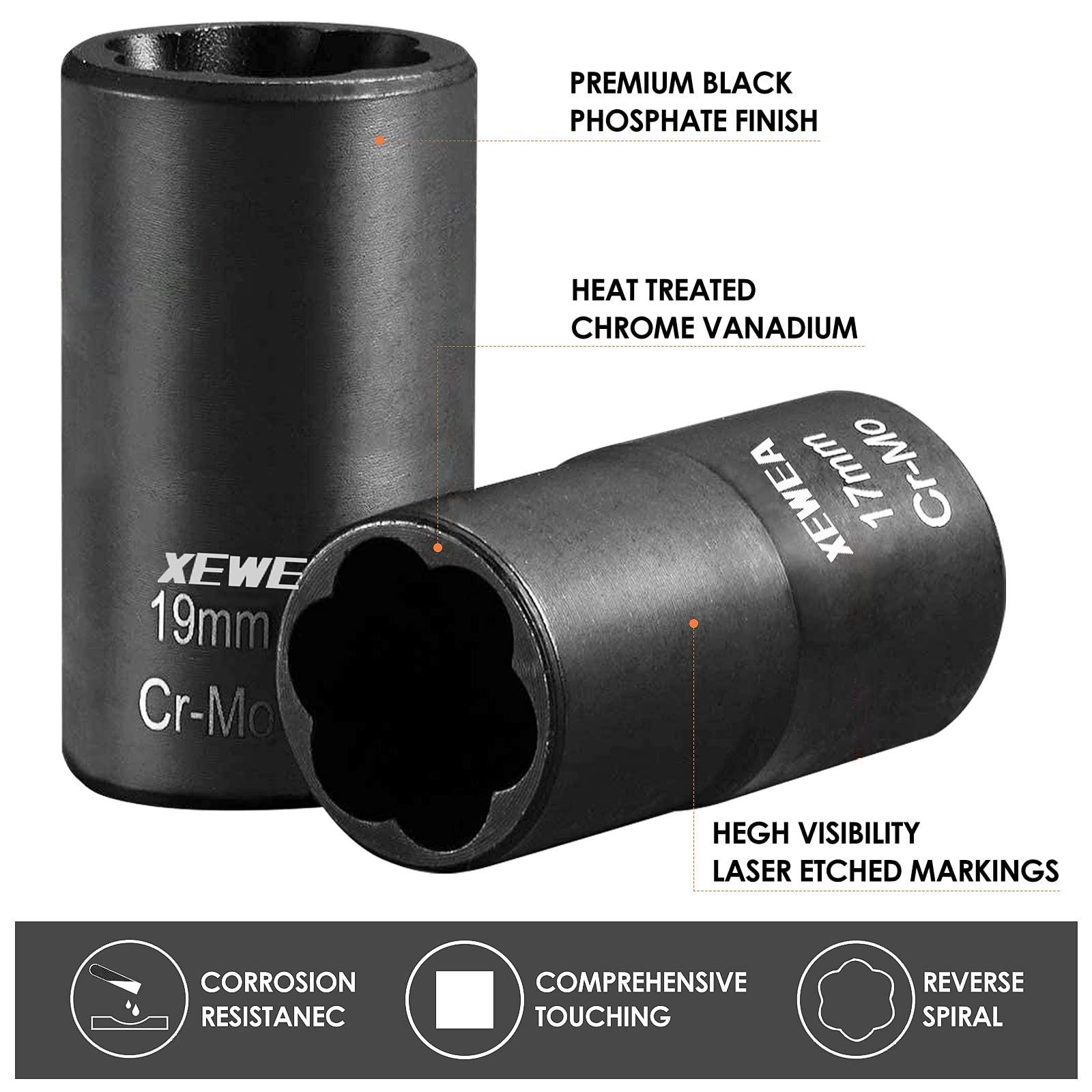 9PCS Lug Nut Extractor Set – 1/2″ Drive Impact Socket Tool, Wheel Lock Remover,